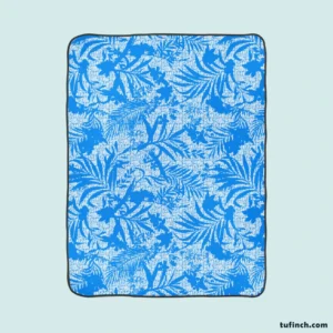 Tropical Palms Blue Pattern Fleece Blanket 1