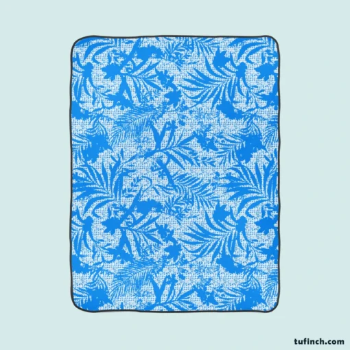 Tropical Palms Blue Pattern Fleece Blanket 1