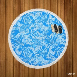 Tropical Palms Blue Pattern Round Beach Towel