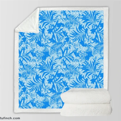 Tropical Palms Blue Pattern Sherpa Fleece Blanket