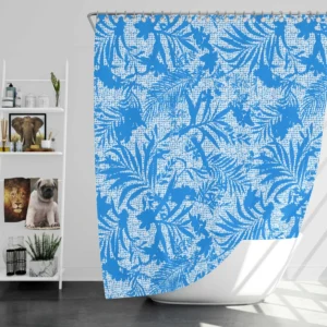 Tropical Palms Blue Pattern Shower Curtain