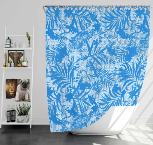 Tropical Palms Blue Pattern Shower Curtain