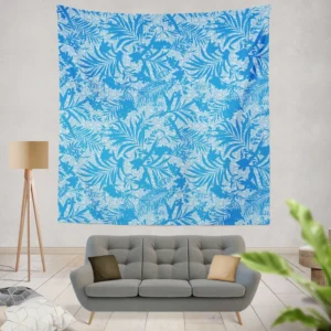 Tropical Palms Blue Pattern Wall Tapestry