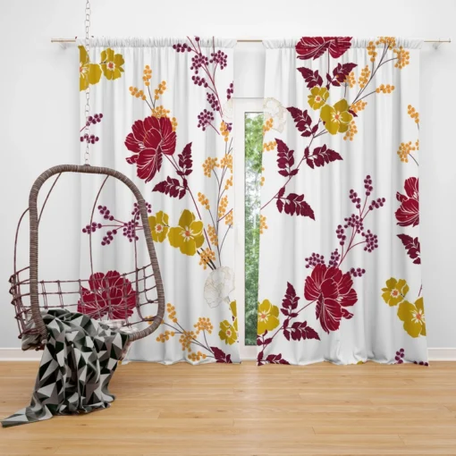 Tropical Red Hibiscus Floral Pattern Curtain