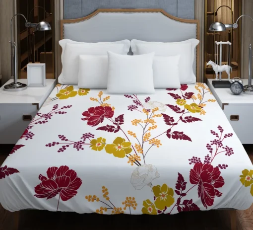 Tropical Red Hibiscus Floral Pattern Duvet Cover