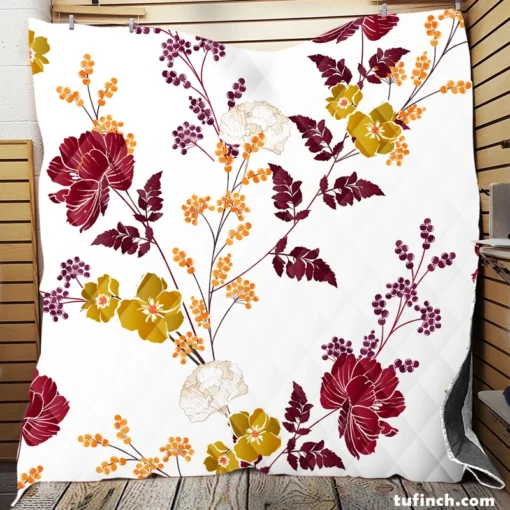 Tropical Red Hibiscus Floral Pattern Quilt Blanket