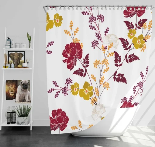 Tropical Red Hibiscus Floral Pattern Shower Curtain