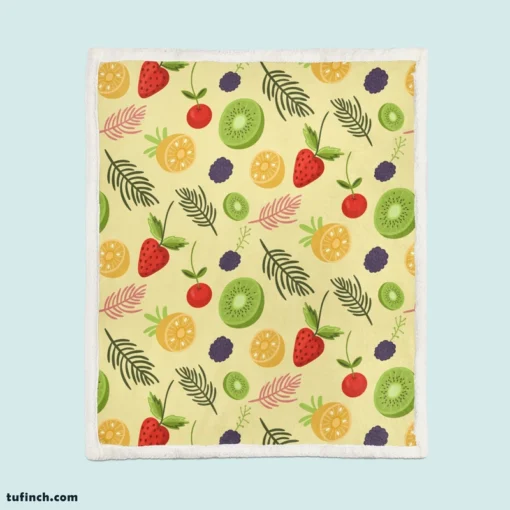 Tropical summer fruits pattern Sherpa Fleece Blanket 1