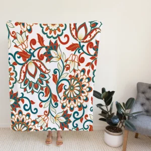 Turkish Floral Folk Pattern Fleece Blanket