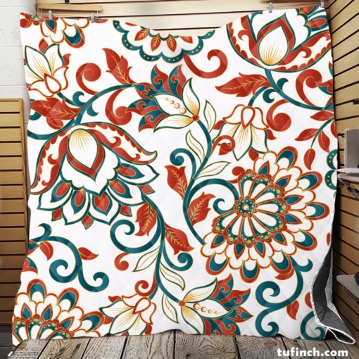 Turkish Floral Folk Pattern Quilt Blanket