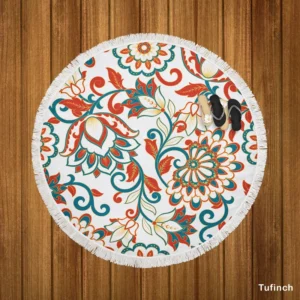 Turkish Floral Folk Pattern Round Beach Towel