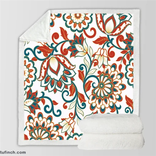 Turkish Floral Folk Pattern Sherpa Fleece Blanket