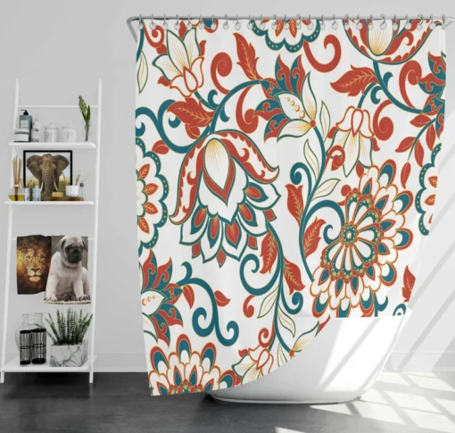 Turkish Floral Folk Pattern Shower Curtain