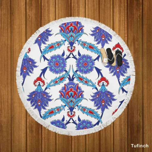 Turkish Floral Ikat Round Beach Towel