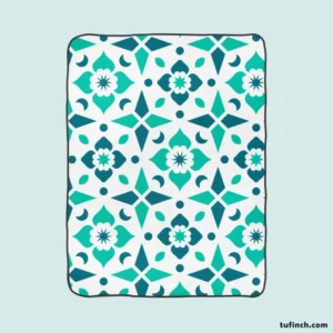 Turquoise Arabesque Mosaic Fleece Blanket 1