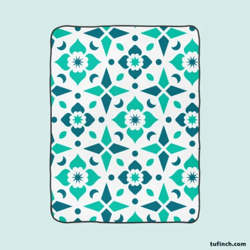 Turquoise Arabesque Mosaic Fleece Blanket 1