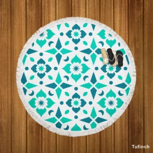 Turquoise Arabesque Mosaic Round Beach Towel