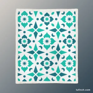 Turquoise Arabesque Mosaic Sherpa Fleece Blanket 1