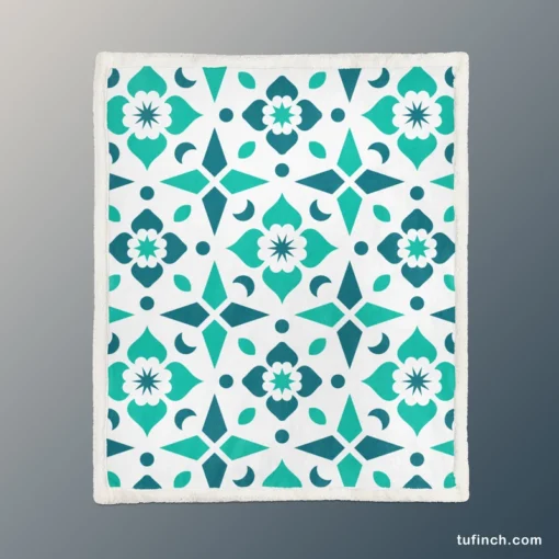 Turquoise Arabesque Mosaic Sherpa Fleece Blanket 1