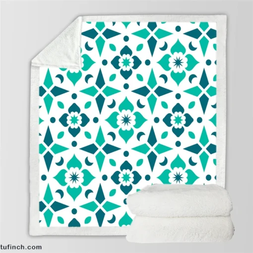 Turquoise Arabesque Mosaic Sherpa Fleece Blanket