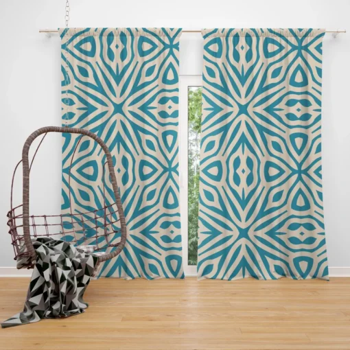 Turquoise Ethnic Hand Painted Pattern Curtain