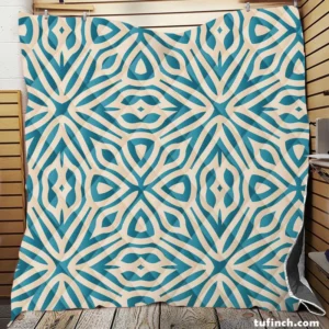 Turquoise Ethnic Hand Painted Pattern Quilt Blanket