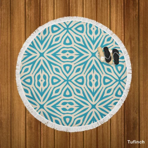 Turquoise Ethnic Hand Painted Pattern Round Beach Towel