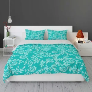 Turquoise Floral Blue Background Bedding Set 1