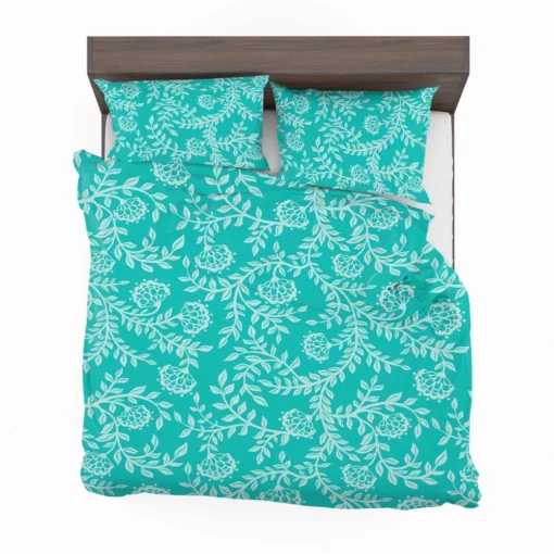 Turquoise Floral Blue Background Bedding Set 2