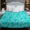 Turquoise Floral Blue Background Duvet Cover