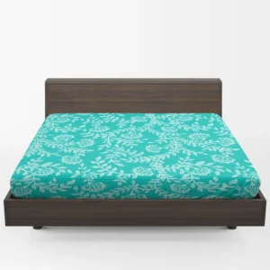 Turquoise Floral Blue Background Fitted Sheet 1