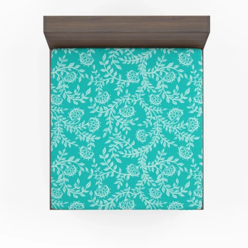 Turquoise Floral Blue Background Fitted Sheet