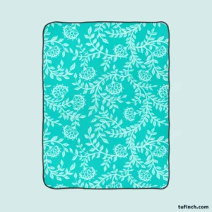 Turquoise Floral Blue Background Fleece Blanket 1