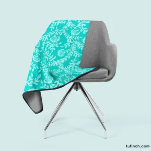 Turquoise Floral Blue Background Fleece Blanket 2