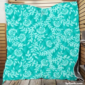 Turquoise Floral Blue Background Quilt Blanket