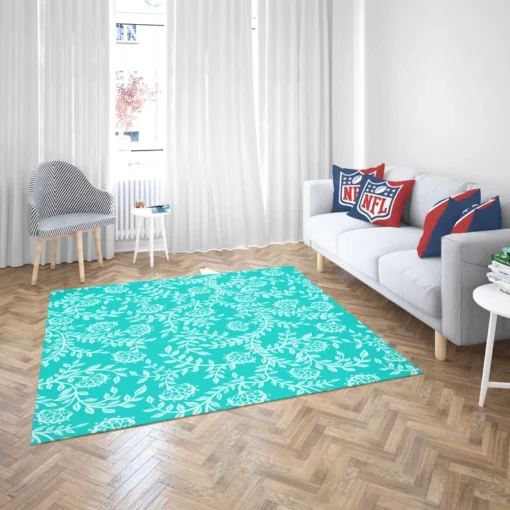 Turquoise Floral Blue Background Rug 2