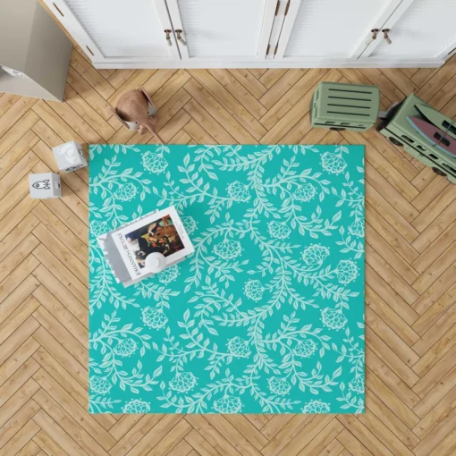 Turquoise Floral Blue Background Rug