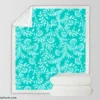 Turquoise Floral Blue Background Sherpa Fleece Blanket