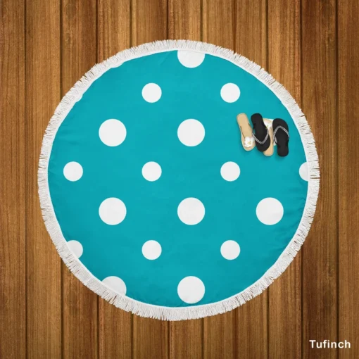 Turquoise Polka Dot Round Beach Towel