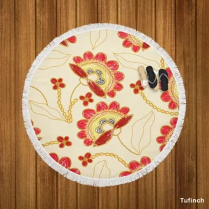 Ukrainian Floral Embroidery Round Beach Towel