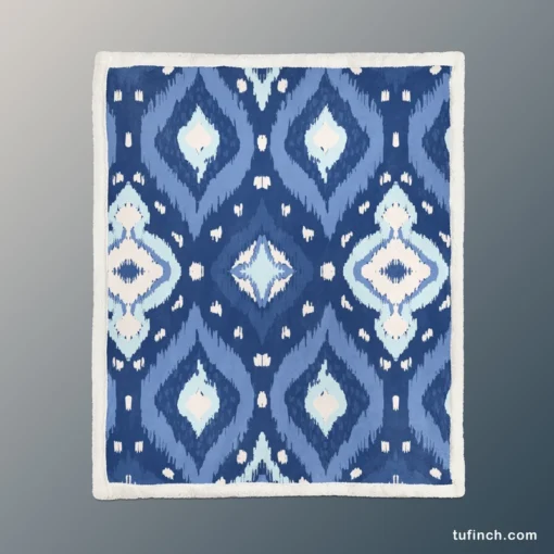 Uzbek Ikat Design Sherpa Fleece Blanket 1