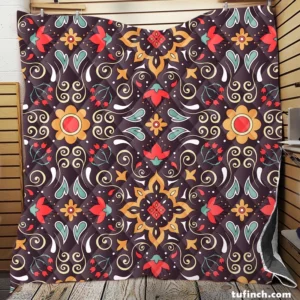 Uzbekistan Folk Art Design Quilt Blanket