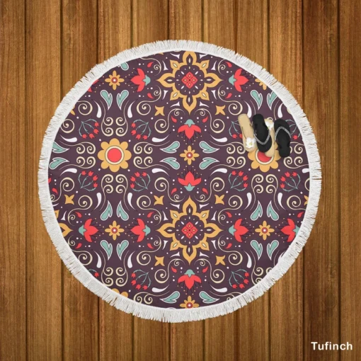 Uzbekistan Folk Art Design Round Beach Towel