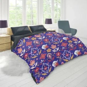 Uzbekistan Folk Design On Blue Duvet Cover 1