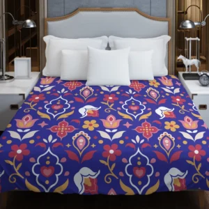 Uzbekistan Folk Design On Blue Duvet Cover