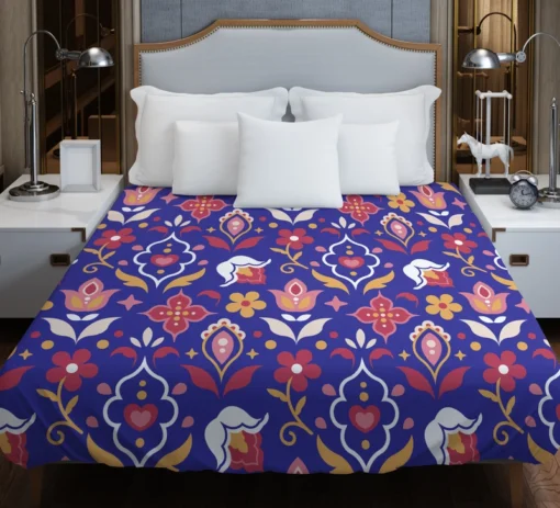 Uzbekistan Folk Design On Blue Duvet Cover