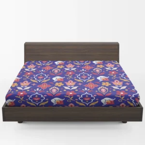 Uzbekistan Folk Design On Blue Fitted Sheet 1