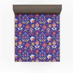 Uzbekistan Folk Design On Blue Fitted Sheet