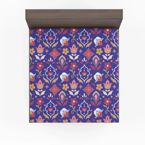 Uzbekistan Folk Design On Blue Fitted Sheet