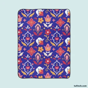 Uzbekistan Folk Design On Blue Fleece Blanket 1